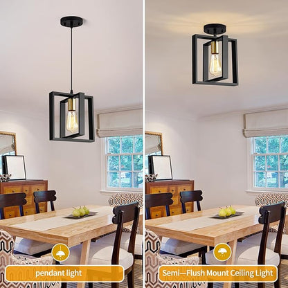 9MMML Black Pendant Lights Kitchen Island Set of 2, Farmhouse Hanging Lamp with 62'' Height Adjustable Cord, Small Wood Ceiling Pendant Light Fixture for Dining Room, Entryway, Foyer