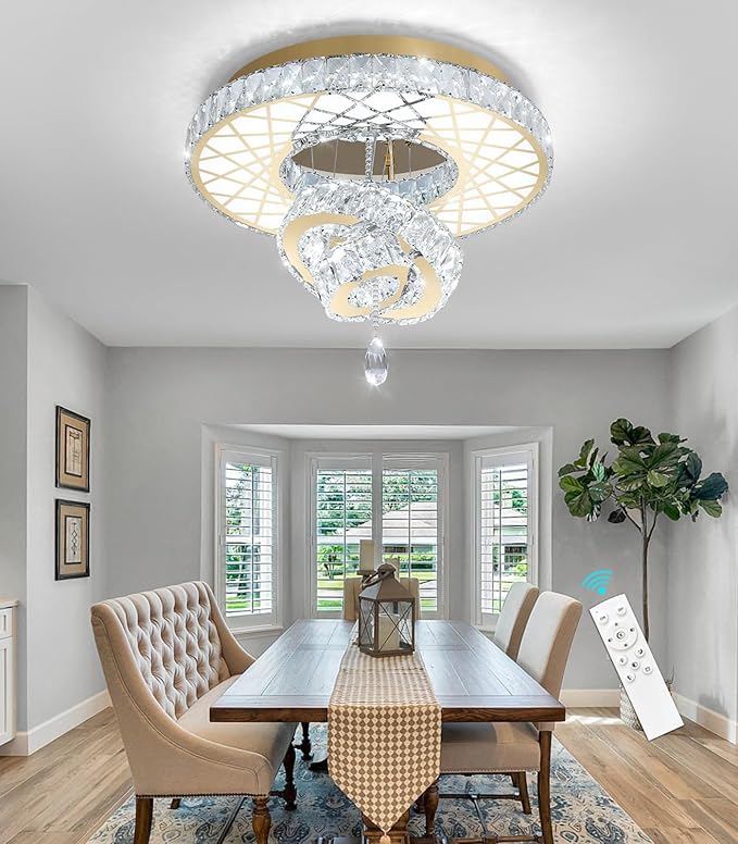 HAIXIANG LED Chandelier Modern Ceiling Dimmable Light Fixture Crystal Chandelier for Bedroom Dining Room Gold