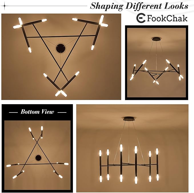 12 Light Black Chandelier Modern Kitchen Chandeliers Adjustable Arms Chandeliers Light Fixture Over Dining Table Comtemporary Metal Hanging Lights Fixture for Bedroom Entry Bathroom, G9