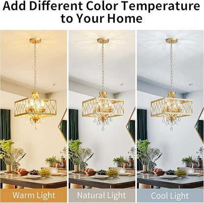Farmhouse Crystal Chandelier Gold Modern K9 Crystal Ceiling Chandelier Lighting Fixture, Hanging Pendant Light Fixture, Kitchen Island Lighting for Dining Room Living Room Entryway Bedroom Hallway