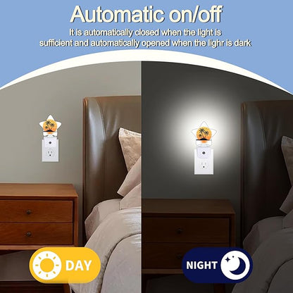 Tropical Palm Trees Night Lights Plug Into Wall,Beach Sunset Star Night Light for Kids,Nightlight with Dusk to Dawn Smart Sensor for Bedroom Bathroom Decor,Children Women Men Gift