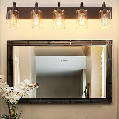 Emliviar 5-Light Metal Bath Vanity Lighting Fixture, Farmhouse Wall Sconce Over Mirror with Clear Glass, Oil Rubbed Bronze Finish, YCE237B-5W ORB