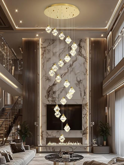 20-Light Modern Chandelier for Foyer Crystal Chandeliers for Living Room Gold Pendant Light Fixture Staircase Chandelier for High Ceilings Dimmable LED Hanging Light with Remote