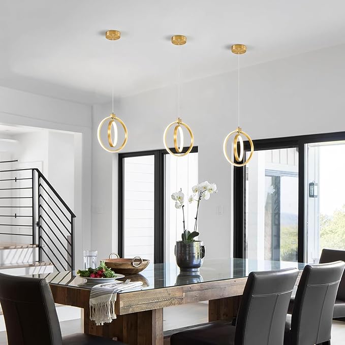 Modern LED Chandelier Gold Ring Pendant Light Fixtures 4000K Dimmable Height Adjustable Pendant Lighting for Dining Room Kitchen Island Bedroom Living Room Foyer（2-Pack）