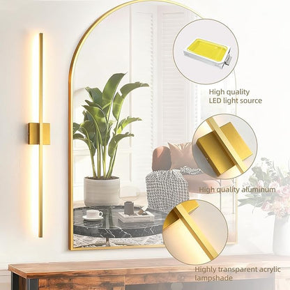 Wall Sconces Set of Two, LED Dimmable Sconces Wall Lighting, Brushed Gold Modern Wall Sconce Light for Bathroom, Living Room, Bedroom, Hardwied 3000K 40''