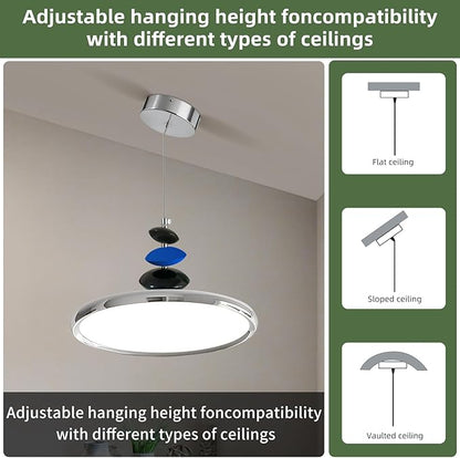 Mikeru Modern Pendant Lights, 15.8" Chrome Pendant Lighting Fixture with Remote Control Dimmable 3 Color Mode & Brightness Mid Century Island Light for Dining Room, Kitchen, Living Room