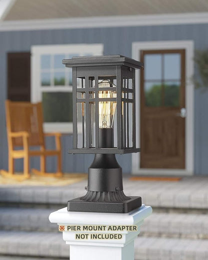 HWH INVESTMENT Industrial Outdoor Post Lantern, Exterior Pillar Light, Waterproof Pole Lantern with Clear Glass Shade, Matte Black Finish, 5HD36P BK