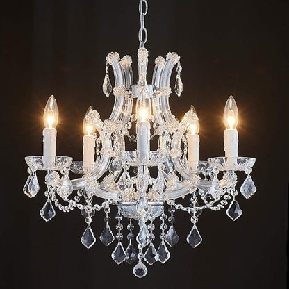 Saint Mossi 5 Light Crystal Maria Theresa Chandelier, Modern K9 Crystal Chandelier Lighting,Crystal Pendant Lighting Fixture for Dining Room,Bedroom,Living Room,H22 x W20 with Adjustable Chain