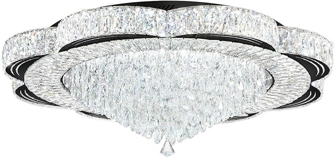 Modern Empire Crystal Chandelier Black 40inches Crystal Raindrop Ceiling Light for Living Room Bedroom LED Infinity Dimmable 3000-6000K