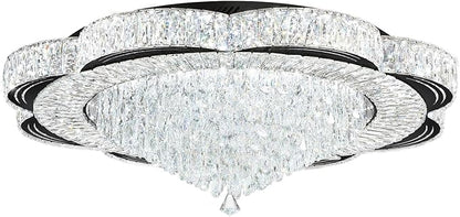 Modern Empire Crystal Chandelier Black 40inches Crystal Raindrop Ceiling Light for Living Room Bedroom LED Infinity Dimmable 3000-6000K