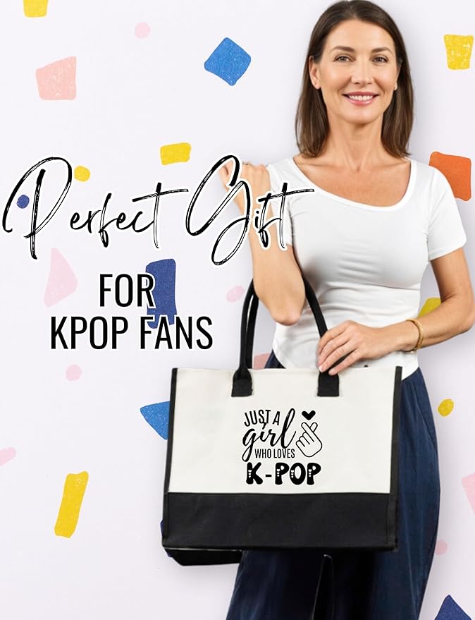 InnoBeta Kpop Gifts Canvas Tote Bag, Kpop Gifts for Teen Girl Kpop Lovers, Kpop Merch Stuff, Koren Tote Bag with Top Zipper Closure and Shoulder Strap for Birthday, Christmas