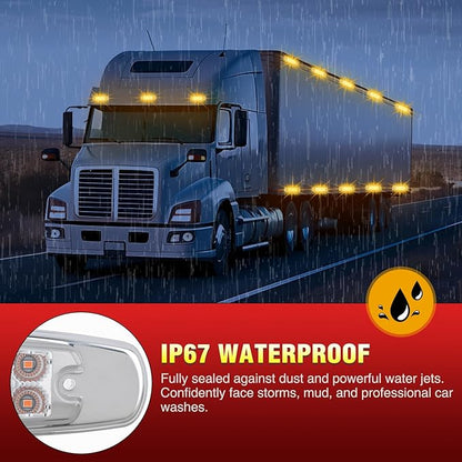 Nilight 20 Pack 6.3 Inch Rectangle Amber Side Marker Lights White Lens 12 LED 3 Functions (High/Low/Strobe) IP67 Waterproof Stainless Steel Chrome Bezel 12V Surface Mount for Truck Trailer RV Boat
