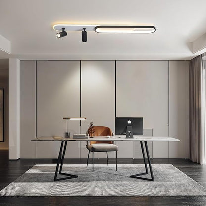 47.24In Modern LED Ceiling Light with 2 Spotlights 60W Black Linear Flush Mount Light Fixture with Remote Dimmable(3000-6000K) Long Kitchen Ceiling lamp for Living Room Bedroom Laundry Room