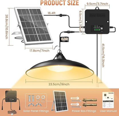Solar Shed Light Indoor Outdoor, Warm White Daytime Available Pendant Light with Pull String, Dusk to Dawn, 3 Lighting Modes Solar Lights Indoor, IP65 Waterproof for Barn, Gazebo, Shop, Garage