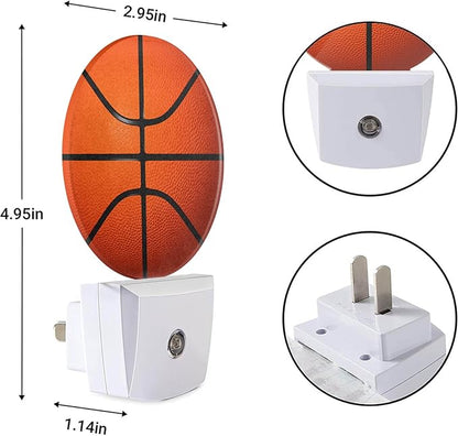 EKOBLA Basketball Night Light for Kids, Black & Orange Sports Design Night Light Plug in with Dusk to Dawn Sensor, Soft Warm Energy Saving Nightlight for Boys Room Men Cave