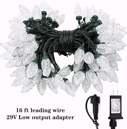 AWQ 100LED 81 FT C9 Christmas String Lights Plug in Fairy Twinkle String Lights 8 Modes Timer Function Waterproof Extendable for Indoor Outdoor Wedding Party Christmas Decoration (100, White)