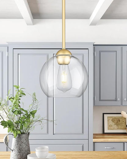 Emak 3 Pack Pendant Lights Kitchen Island, Gold Pendant Light Fixtures with Clear Glass Shade, Modern 8 Inch Globe Hanging Lights for Kitchen, Bedroom, Bar, PL121-GD-3PK