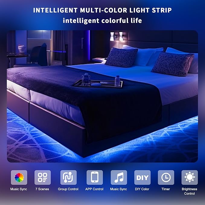Pandery RGB COB LED Strip Light with Remote and app Control,Music Synchronized Color Change 24V RGB led Strip,16.4FT/5M,10mm Wide,Indoor RGB Lights for Bedroom,Game Room,Bar,Party
