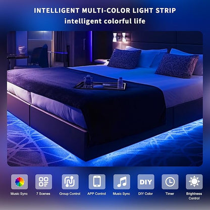 Pandery RGB COB LED Strip Light,DC24V 576leds/m Music Synchronized Color Change APP and Bluetooth Remote Control 32.8FT/2x5M,Indoor RGB COB Strip Light for Bedroom,Game Room,Bar,Party