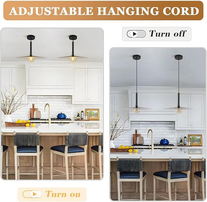 KCO Lighting Black Barn Pendant Light Large Dome Pendant Light Mid Century Modern Hanging Light Amber Glass Hanging Lamp Farmhouse Industrial Pendant Lighting