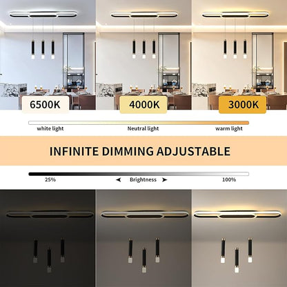 Jaycomey Modern LED Chandelier, Dimmable LED Ceiling Chandelier with Remote Control, 3-Light Acrylic Pendant Light for Dining Room, Kitchen Island, Living Room, 62W Black