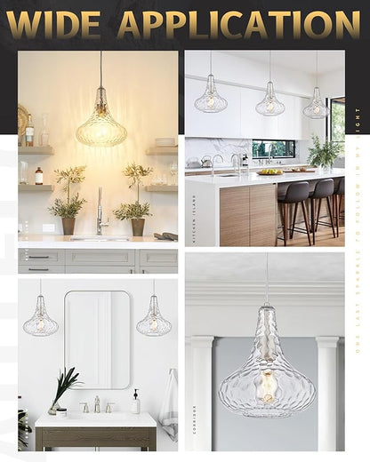 AUTELO Glass Kitchen Pendant Lights Pendant Light Fixture with Hammered Glass Hanging Light for Kitchen Island Living Room Dinning Room H9164