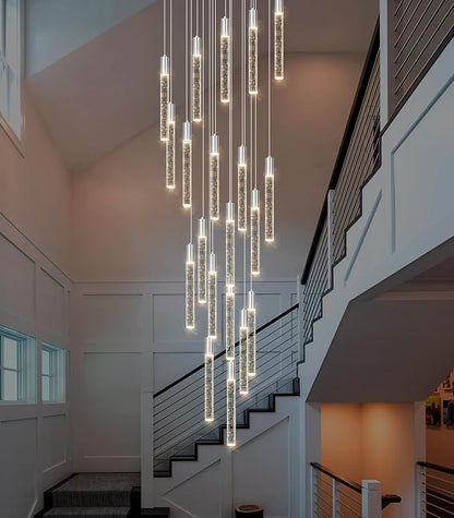 HAIXIANG W24 x H157 Glam Chandelier Bubble Crystal Ceiling Chandeliers Remote Dimmable LED Light High Ceiling Pendants Light Fixtures Adjustable Long Lights 24-Lights Silver Lamp