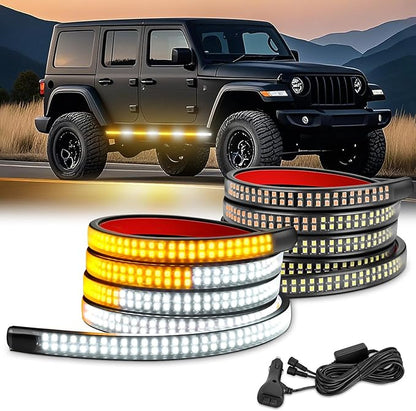 Nilight 2PCS 70 Inch Emergency Strobe Light Strip 1125 LED Running Board Lights Amber White Flexible Side Flashing Warning Caution Safety Waterproof for Truck Construction Vehicles Pickup