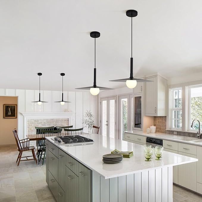 KCO Lighting Black Farmhouse Dome Pendant Light Retro Industrial Barn Pendant Lighting Modern Glass Globe Hanging Lamp Ceiling Light Kitchen Island Pendant Light Fixture (Black)