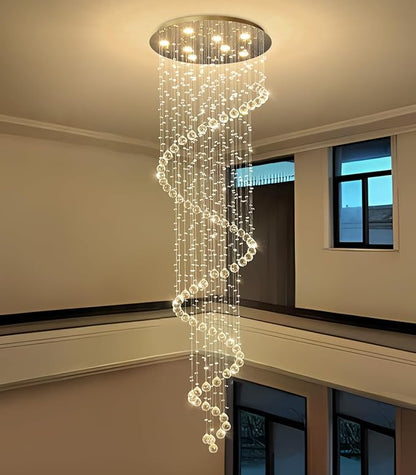 HAIXIANG W24 x H78 Inches Crystal Glam Chandelier Long Light Chandeliers with Dimmable Light Bulbs Gold High Ceiling Pendants Light Fixtures for Foyer Entryway Living Room Stair