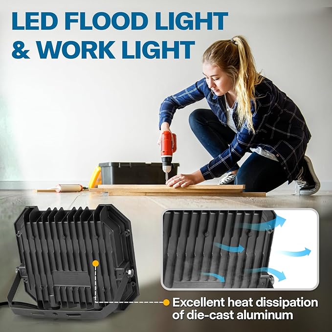 Leddictive 1 Pack LED Flood Lights Outdoor, 100W 10000LM Super Bright Floodlight Outside Work Light with 5.9FT Plug, IP65 Waterproof 6000K Outdoor LED Flood Light for Garage, Yard, Lawn, Garden