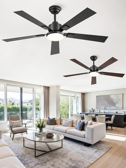 2 Pack 52 Inch Ceiling Fans with Lights and Remote&APP Control, Black Smart Ceiling Fan with 3000-6000K Dimmable, 6 Speeds Reversible, Indoor/Outdoor Ceiling Fan for Bedroom Living Room