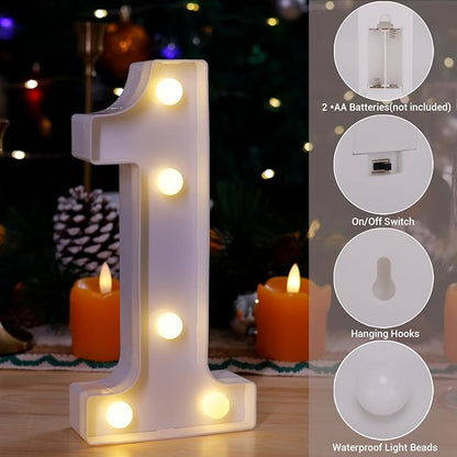 LED Marquee Sign Light Up Letters, Alphabet Light Up Letters Sign, Battery Powered LED Letter Lights for Night Light, Wedding, Birthday, Party, Christmas or Home Decor (Number 1)