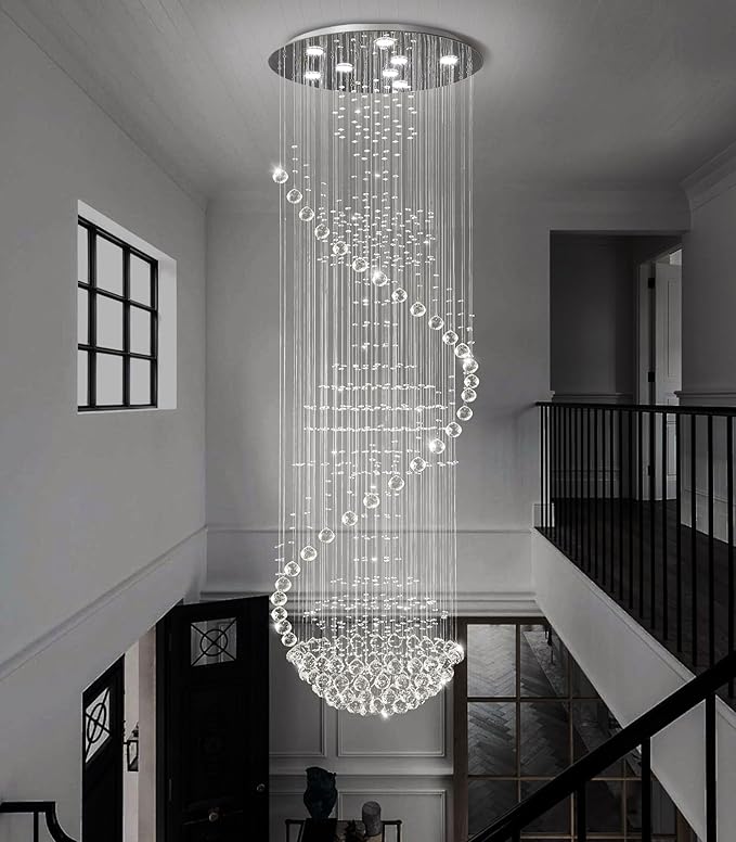 D24'' x H78'' Crystal Chandelier Glam Chandelier High Ceiling Chandeliers for Staircaes Large Raindrop Chandeliers LED Dimmable Light Fixtures for Foyer Hallway Entryway