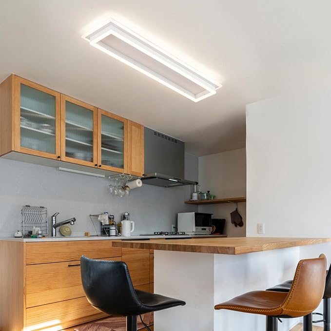 Dimmable Led Ceiling Light with Remote Control 31.5in Modern Linear Flush Mount Ceiling Lighting Fixture Acrylic Long Ceiling Lamp for Living Room Kitchen Dining Room Hallway (White, 2 Packs)