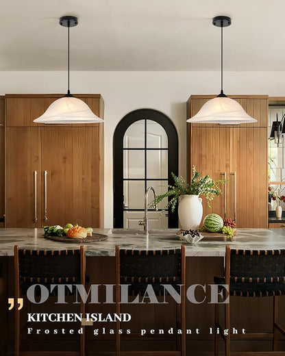 Oversized Black Pendant Lights Kitchen Island, Glass Pendant Light with Frosted, 16 Inch Island Pendant Light 1 Pack, Industrial Farmhouse Pendant Light for Kitchen Island, Dining Room, Bar