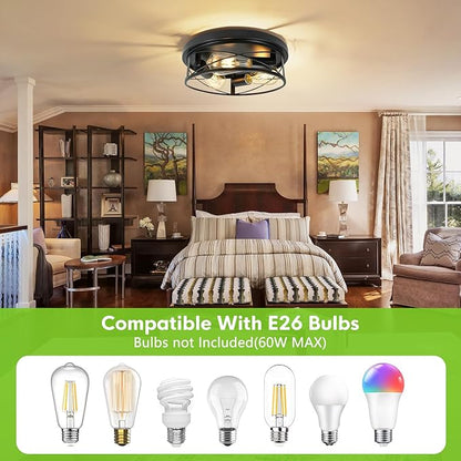 2 Pack Farmhouse Ceiling Light - 12 Inch Big Dimmable Rustic Black Flush Mount E26 Industrial Ceiling Modern Led Light for Hallway Bathroom Kitchen Bedroom (Black, 12 Inch)