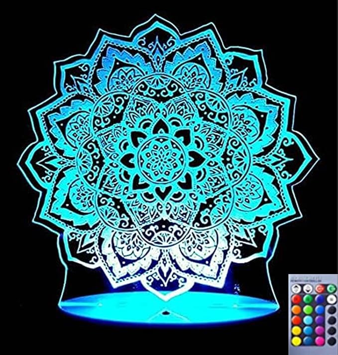 3D Lotus Flower Night Light Lamp Illusion 16 Color Changing Table Desk Decoration Lamps Gift with Acrylic Flat ABS Base USB Cable Toy