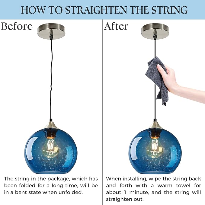 Blue Glass Pendant Light for Kitchen Island, Includes 1 Bulb & 4.92FT Adjustable Cord, Modern Pendant Lighting Fixtures for Kitchen, Dining Room, Living Room (7.1in)