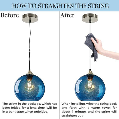 Blue Glass Pendant Light for Kitchen Island, Includes 1 Bulb & 4.92FT Adjustable Cord, Modern Pendant Lighting Fixtures for Kitchen, Dining Room, Living Room (7.1in)