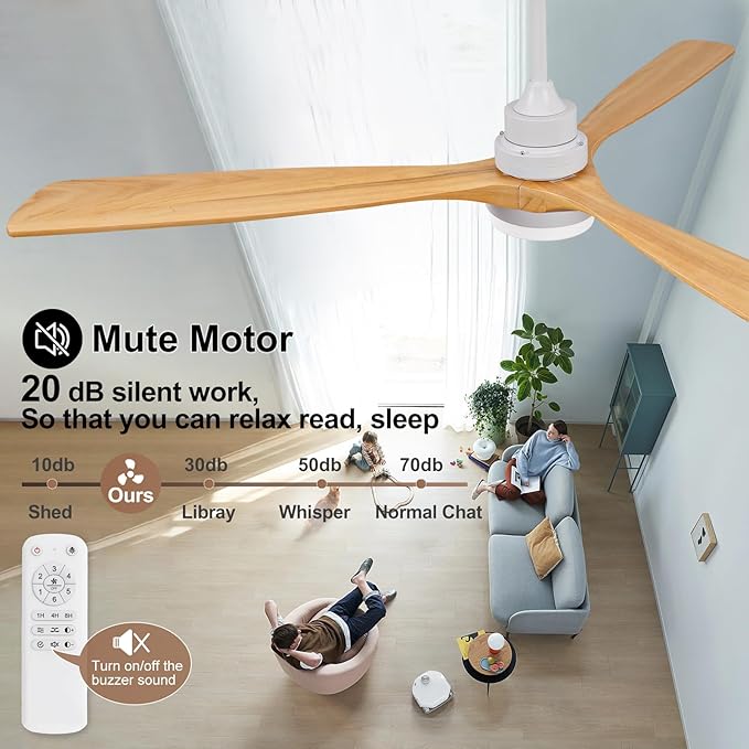 72 Inch Ceiling Fans with Lights and Remote, 3 Blades Wood Large Ceiling Fan, White Ceiling Fan with Light for Living Room Basement Sunroom Porch Patio, 6-Speed Remote Control