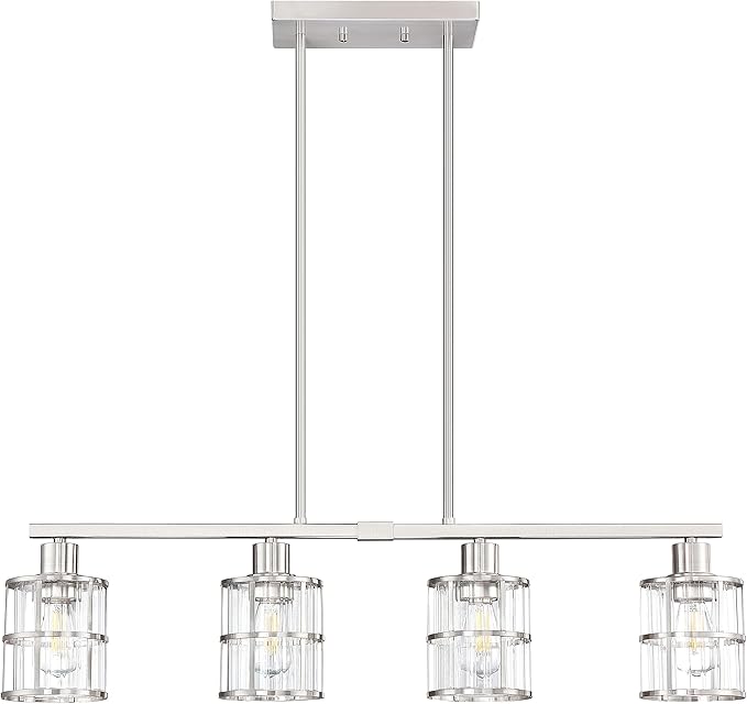 4 Light Kitchen Island Chandelier Brushed Nickel Finish Modern Pendant Light Ceiling Lighting Fixture Metal Clear Glass Dining Room Bar Café Kitchen Island