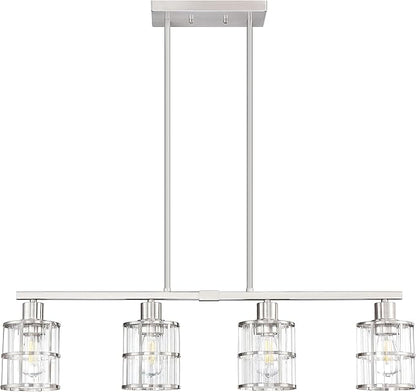 4 Light Kitchen Island Chandelier Brushed Nickel Finish Modern Pendant Light Ceiling Lighting Fixture Metal Clear Glass Dining Room Bar Café Kitchen Island
