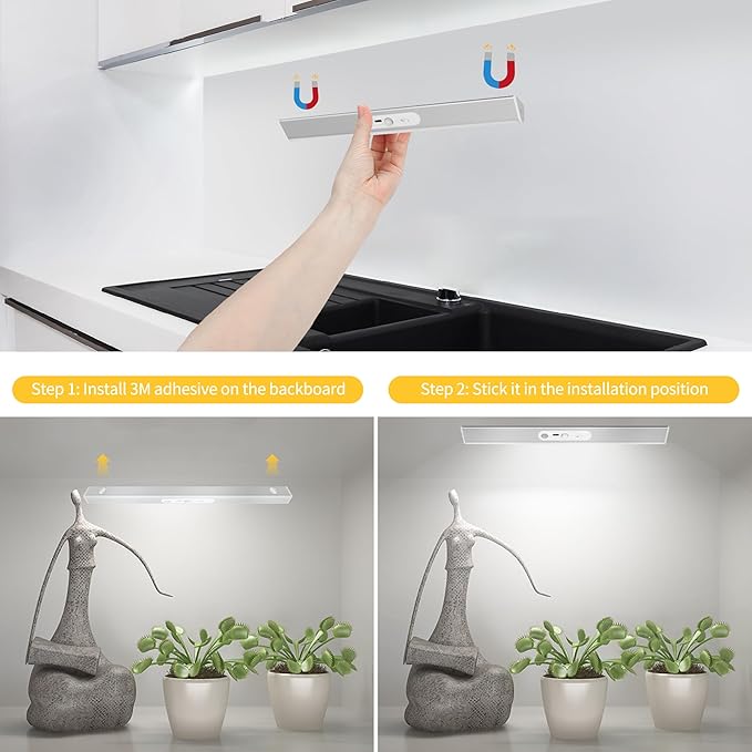 90 LED Under Cabinet Lighting Wireless with Remote and Motion Sensor Indoor,3000 mAh Rechargeable Closet Lights with 3 CCT and Dimmable,Under Counter Light for Kitchen,Stairways(1 Pack,18inch)