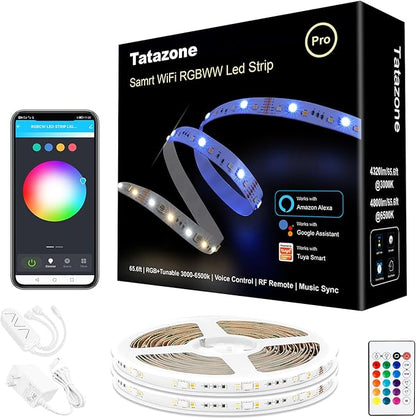 Tatazone RGBWW Smart LED Strip Lights, 65.6ft Tunable White 3000K to 6500K+RGB WiFi Led Lights Work with Alexa Google, Music Sync Color Changing Indoor for Kitchen, Room, Cabinet, 2 Roll of 32.8ft