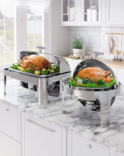Takywep Roll Top Chafing Dish Buffet Set 6 QT,Stainless Steel Chafer Round Catering Food Warmer and Server with Lid Water Pan Stand Fuel Holder for Wedding,Parties,Events and Catering