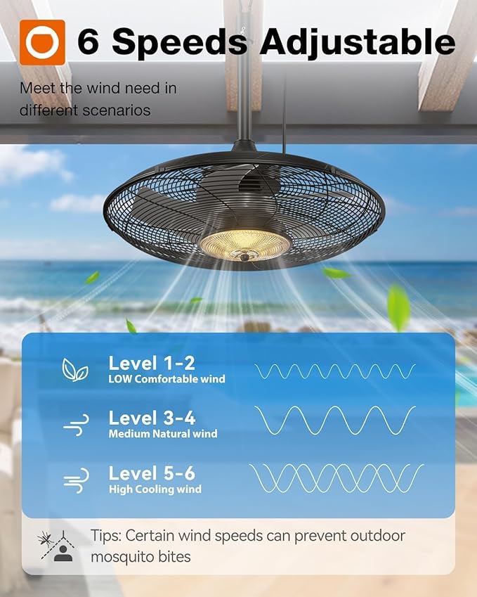 addlon Outdoor Ceiling Fan with Light for Patios, 20 inch Black Waterproof Gazebo Fan with Remote&APP Control, Reversible, Dimmable, Plug in Hook Mount Portable Fan for Garage Pergola Porch Canopy