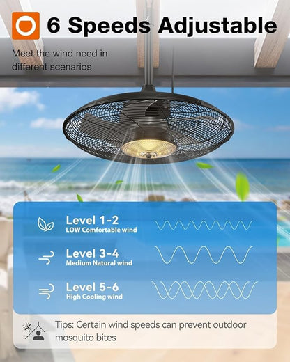 addlon Outdoor Ceiling Fan with Light for Patios, 20 inch Black Waterproof Gazebo Fan with Remote&APP Control, Reversible, Dimmable, Plug in Hook Mount Portable Fan for Garage Pergola Porch Canopy