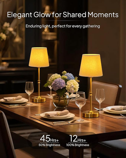 EppieBasic Cordless Table Lamp Rechargeable: Fast Charging & Long Lasting - 2700K Warm Light Small Vintage Gold Lamps - Dinning Living Room Bedroom - Beige Shade