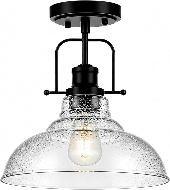 WILON Rustic Farmhouse Ceiling Light, Kitchen Lighting Fixtures Ceiling Lamp, Seeded Glass Ceiling Light, Semi Flush Mount Ceiling Lights for Sink Foyer Entryway Bathroom Laundry Room Hall Hallway